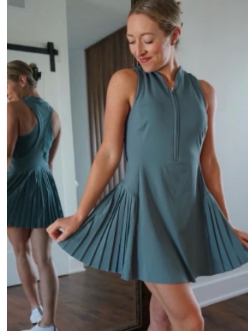 Athleta Advantage Athletic Dress- muted green/blue w/ built in shorts